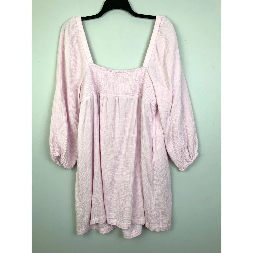NWT J. Crew Sz XXL Squareneck Soft Gauze Cotton Balloon Sleeve Smocked Dress